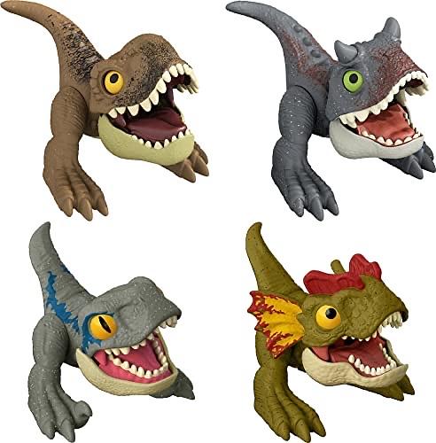 Mattel 侏羅紀世界統治未經包裝的野生彈出恐龍玩具，4件套可收藏人物，手動啟動